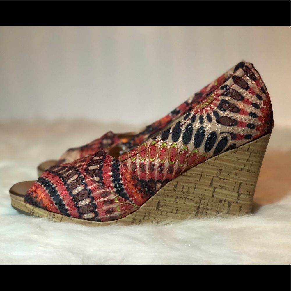 Faded Glory multi color peep toe cork wedges